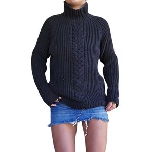 Lululemon Bring the Cozy black cable knit turtleneck sweater cotton size 10
